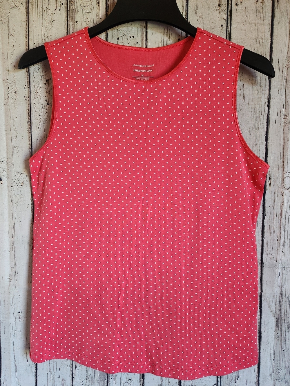 Christopher & Banks Pink Polka Dot Tank Top - Size M - 100% Cotton Layering Tee